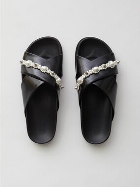 Simone Rocha Pearl-Embellished Leather Slide Sandals
